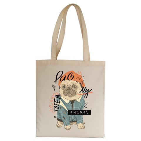 Totem funny pug design tote bag canvas shopping - Graphic Gear