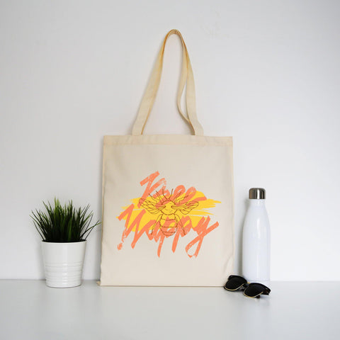 Bee happy illustration design tote bag canvas shopping - Graphic Gear