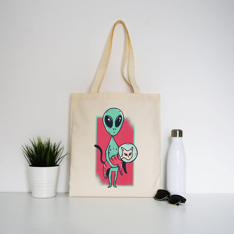 Space alien cute cat funny tote bag canvas shopping - Graphic Gear
