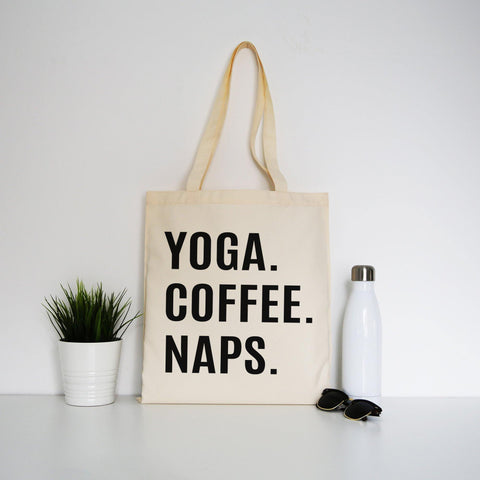 Yoga coffee naps funny slogan tote bag canvas shopping - Graphic Gear