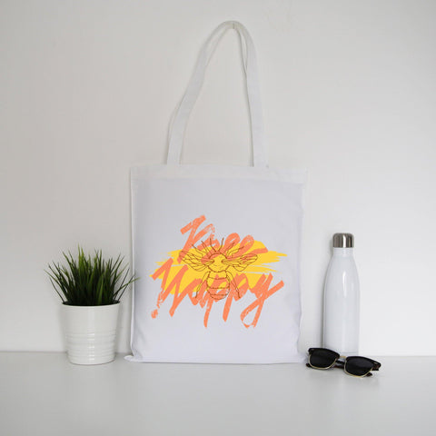 Bee happy illustration design tote bag canvas shopping - Graphic Gear