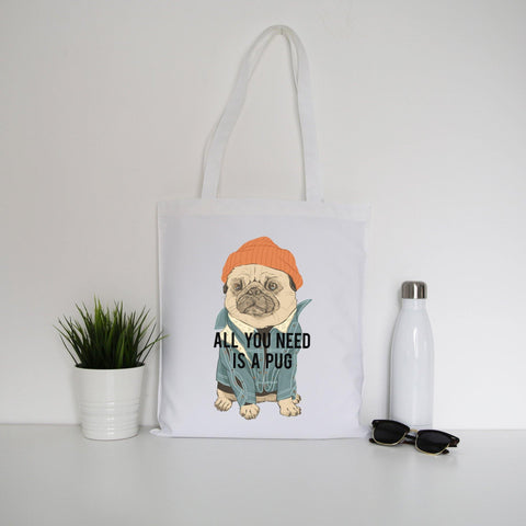 Pug funny illustration design tote bag canvas shopping - Graphic Gear