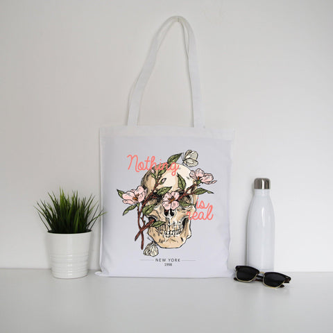Skull flower abstract illustration tote bag canvas shopping - Graphic Gear