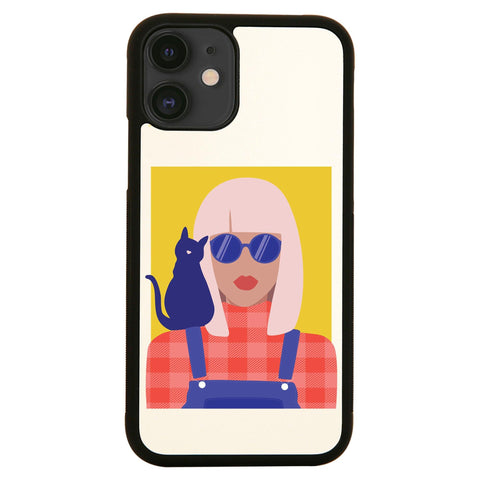 Stylish girl with cat illustration graphic case cover for iPhone 11 11pro max xs xr x - Graphic Gear