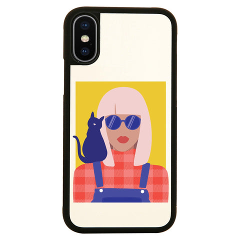 Stylish girl with cat illustration graphic case cover for iPhone 11 11pro max xs xr x - Graphic Gear