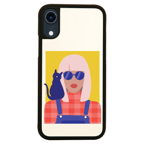 Stylish girl with cat illustration graphic case cover for iPhone 11 11pro max xs xr x - Graphic Gear