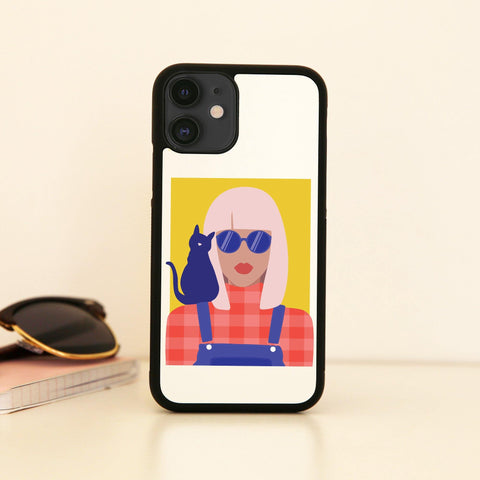 Stylish girl with cat illustration graphic case cover for iPhone 11 11pro max xs xr x - Graphic Gear
