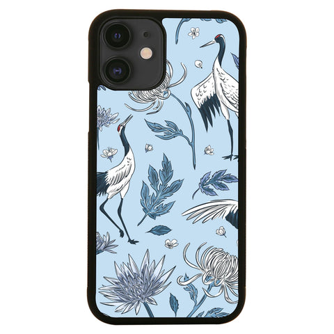 Crane birds flowers pattern illustration design case cover for iPhone 11 11pro max xs xr x - Graphic Gear