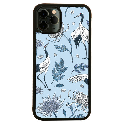 Crane birds flowers pattern illustration design case cover for iPhone 11 11pro max xs xr x - Graphic Gear