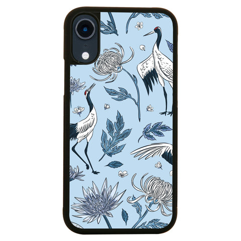 Crane birds flowers pattern illustration design case cover for iPhone 11 11pro max xs xr x - Graphic Gear