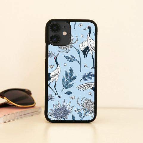 Crane birds flowers pattern illustration design case cover for iPhone 11 11pro max xs xr x - Graphic Gear