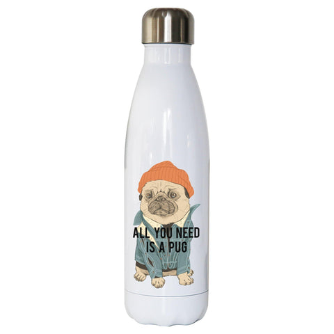 Pug funny illustration design water bottle stainless steel reusable - Graphic Gear