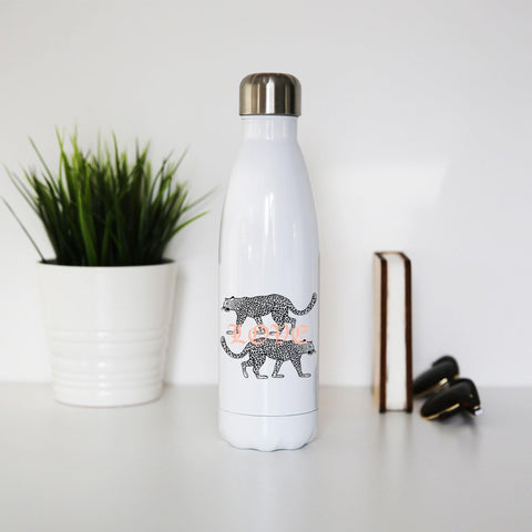 Love leopard print inspirational graphic design water bottle stainless steel reusable - Graphic Gear