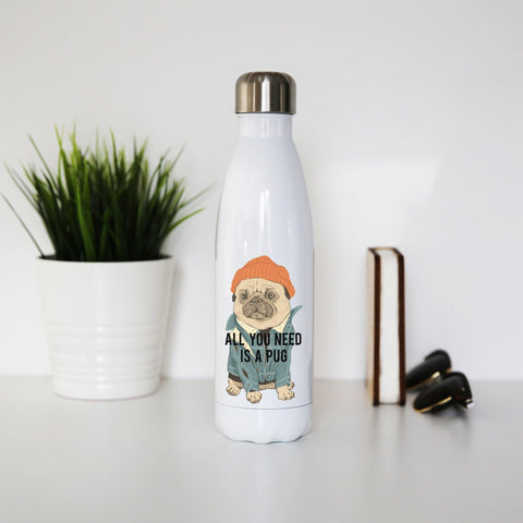 Pug funny illustration design water bottle stainless steel reusable - Graphic Gear