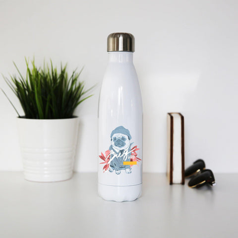 Pug love funny design water bottle stainless steel reusable - Graphic Gear