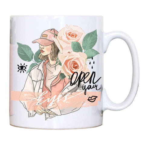 Open your eyes illustration design mug coffee tea cup - Graphic Gear