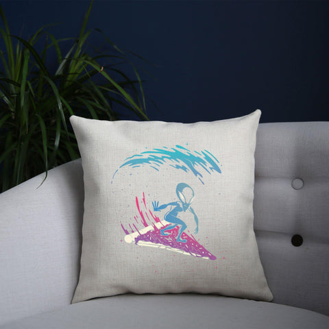 Pizza surfing alien funny illustration cushion cover pillowcase linen home decor - Graphic Gear