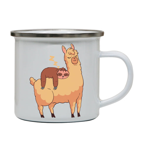Sloth riding llama funny Enamel camping mug outdoor cup - Graphic Gear