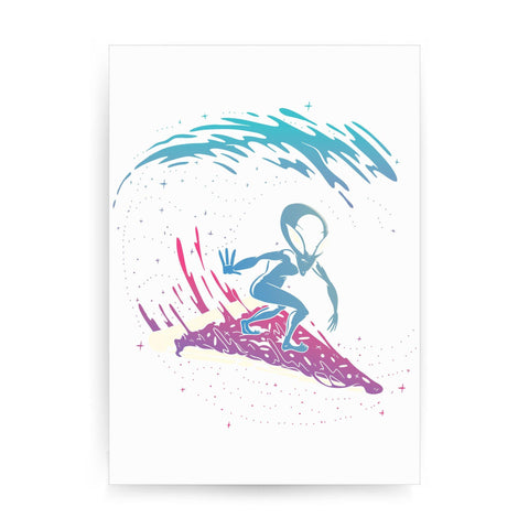 Pizza surfing alien funny illustration print poster wall art decor - Graphic Gear