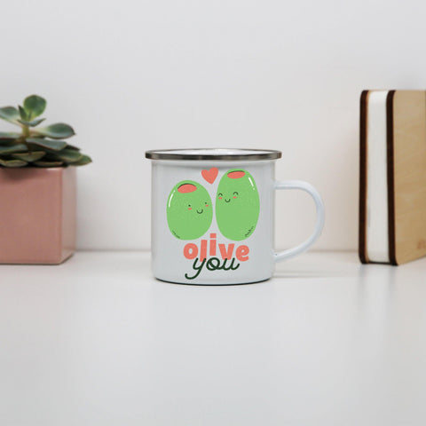 Olive you funny design enamel camping mug outdoor cup - Graphic Gear