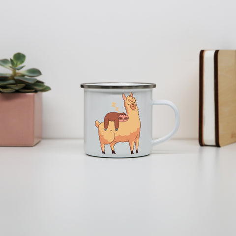 Sloth riding llama funny Enamel camping mug outdoor cup - Graphic Gear