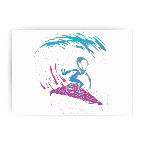 Pizza surfing alien funny illustration print poster wall art decor - Graphic Gear