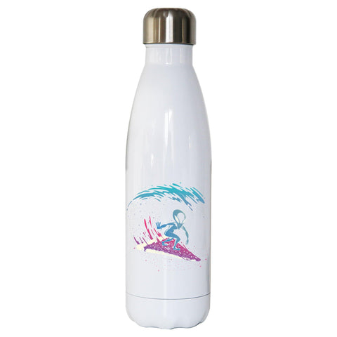 Pizza surfing alien funny illustration water bottle stainless steel reusable - Graphic Gear