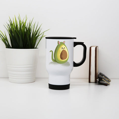 Avocado cat funny stainless steel travel mug eco cup - Graphic Gear