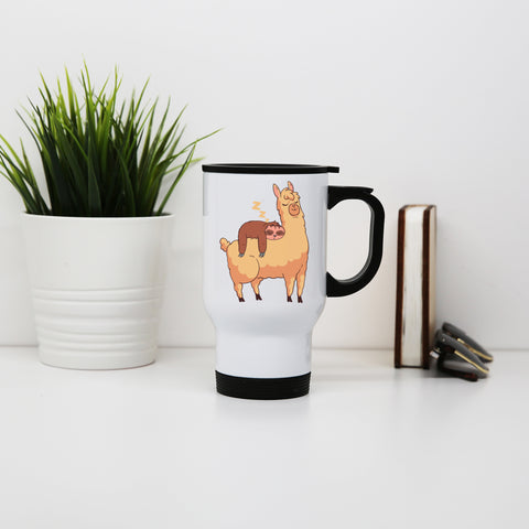 Sloth riding llama funny Stainless Steel Travel Mug Eco Cup - Graphic Gear