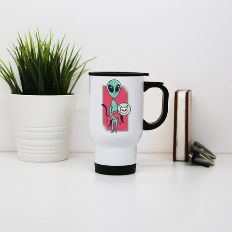 Space alien cute cat funny stainless steel travel mug eco cup - Graphic Gear