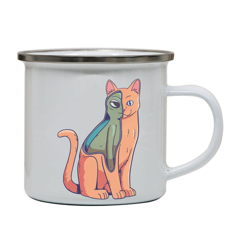 Alien cat funny costume enamel camping mug outdoor cup - Graphic Gear