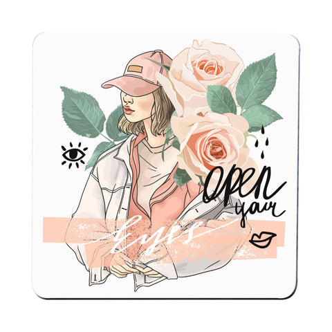 Open your eyes illustration design coaster drink mat - Graphic Gear