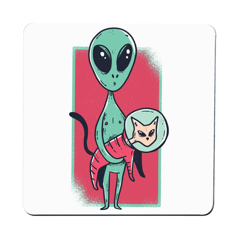 Space alien cute cat funny Coaster drink mat - Graphic Gear