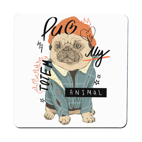 Totem funny pug design coaster drink mat - Graphic Gear