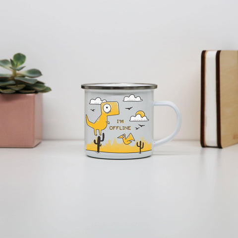 Funny  jumping dino I am offline enamel camping mug outdoor cup - Graphic Gear