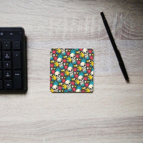 Skull cannabis pattern design funny illustration coaster drink mat - Graphic Gear