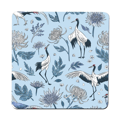 Crane birds flowers pattern illustration design coaster drink mat - Graphic Gear