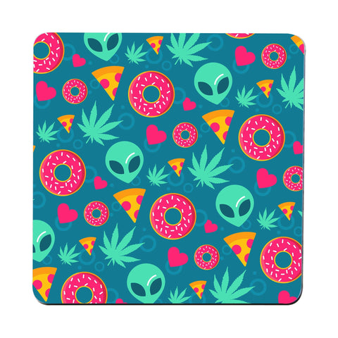 Cute alien cannabis pattern design funny coaster drink mat - Graphic Gear