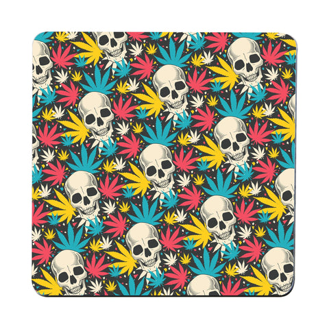 Skull cannabis pattern design funny illustration coaster drink mat - Graphic Gear
