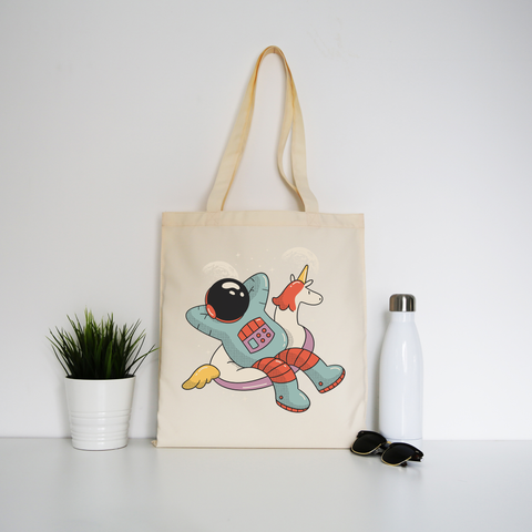 Chilling austronaut unicorn tote bag canvas shopping - Graphic Gear