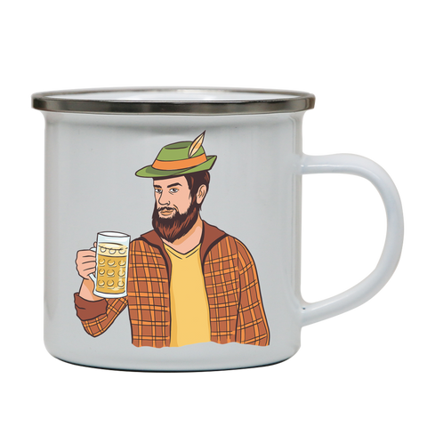 Hipster man with beer enamel camping mug outdoor cup colors - Graphic Gear