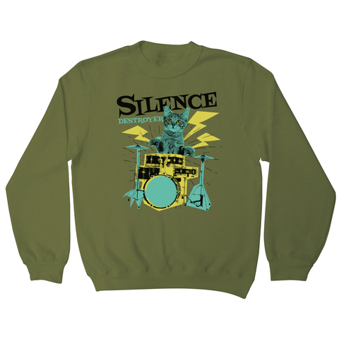 Silence destoyer cat playing drums sweatshirt - Graphic Gear