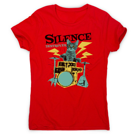 Silence destoyer cat playing drums women's t-shirt - Graphic Gear