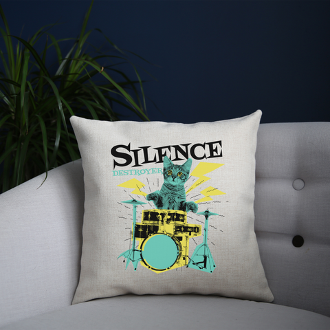 Silence destoyer cat playing drums cushion cover pillowcase linen home decor - Graphic Gear