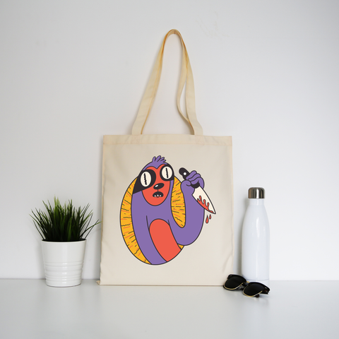 Sloth with knife tote bag canvas shopping - Graphic Gear
