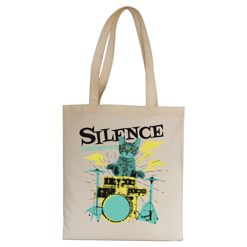 Silence destoyer cat playing drums tote bag canvas shopping - Graphic Gear