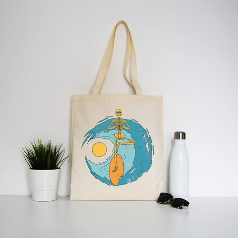 Surfer skeleton tote bag canvas shopping - Graphic Gear