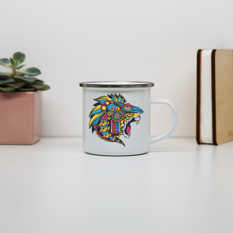 Huichol jaguar enamel camping mug outdoor cup colors - Graphic Gear