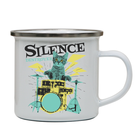 Silence destoyer cat playing drums enamel camping mug outdoor cup colors - Graphic Gear