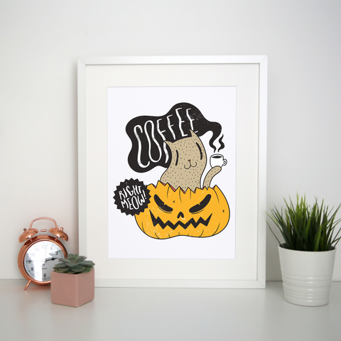 Coffee right meow drinking halloween print poster wall art decor - Graphic Gear